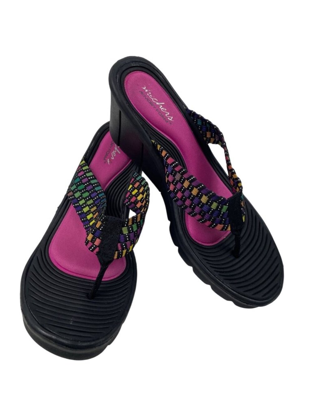 Skechers Cali Promenade Interlace Wedge Sandal Womens Size 9 Black Pink Memory F